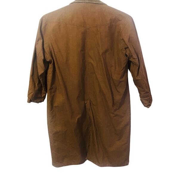 Marlboro Vintage Reversible Long Raincoat Brown Yellow Pockets Zip Closure Sz M - Picture 14 of 14